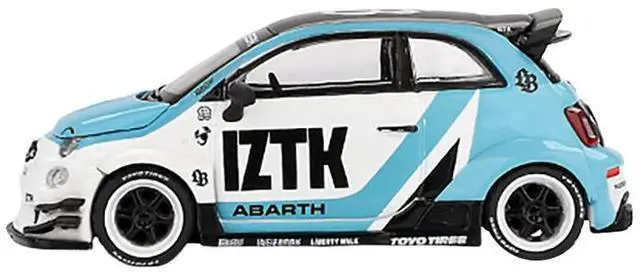 Alt view image 3 of 6 - ABARTH 595 "LB-Works x Abas Works - IZTK" Light Blue and White with Black Top Limited Ed 1/64 Diecast Model Car by Mini GT
