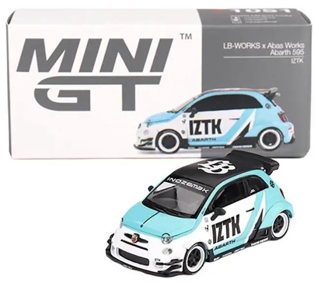 Alt view image 5 of 6 - ABARTH 595 "LB-Works x Abas Works - IZTK" Light Blue and White with Black Top Limited Ed 1/64 Diecast Model Car by Mini GT