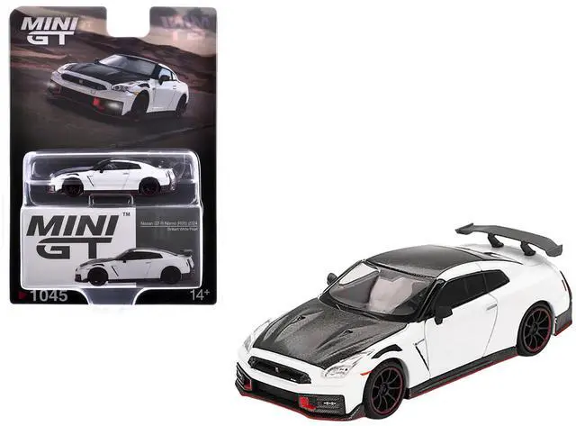 Main image of 2024 Nissan GT-R Nismo (R35) Brilliant White Pearl with Carbon Hood and Top Limited Ed 1/64 Diecast Model Car by Mini GT