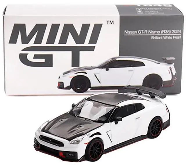 Alt view image 5 of 6 - 2024 Nissan GT-R Nismo (R35) Brilliant White Pearl with Carbon Hood and Top Limited Ed 1/64 Diecast Model Car by Mini GT