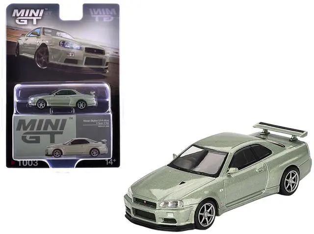 Main image of Nissan Skyline GT-R (R34) V-Spec II Nur RHD (Right Hand Drive) Millenium Jade Metallic Ltd Ed 1/64 Diecast Model Car by Mini GT