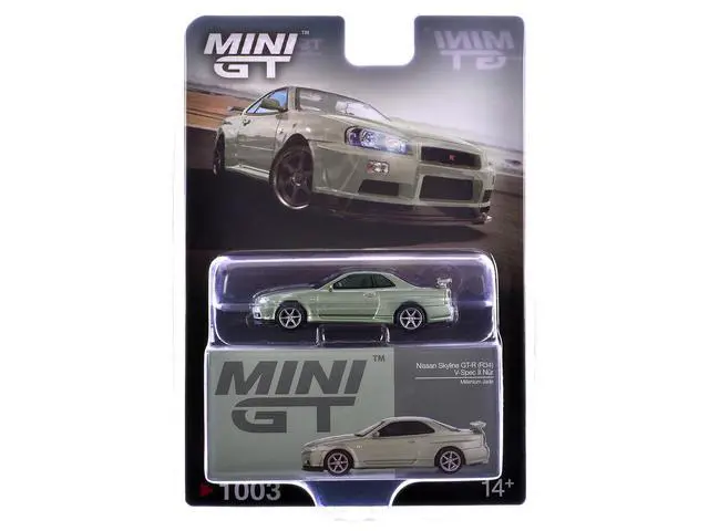 Alt view image 6 of 6 - Nissan Skyline GT-R (R34) V-Spec II Nur RHD (Right Hand Drive) Millenium Jade Metallic Ltd Ed 1/64 Diecast Model Car by Mini GT