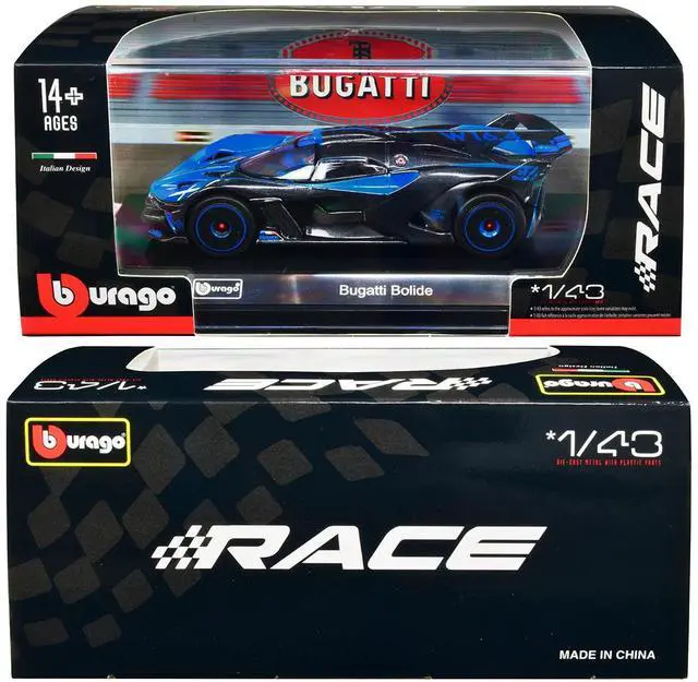 Alt view image 3 of 3 - Bugatti Bolide Blue and Carbon Gray "Race" Series 1/43 Diecast Model Car by Bburago