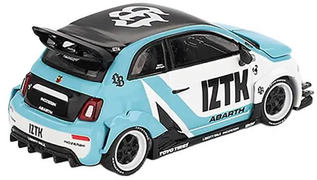 Alt view image 4 of 6 - ABARTH 595 "LB-Works x Abas Works - IZTK" Light Blue and White with Black Top Limited Ed 1/64 Diecast Model Car by Mini GT