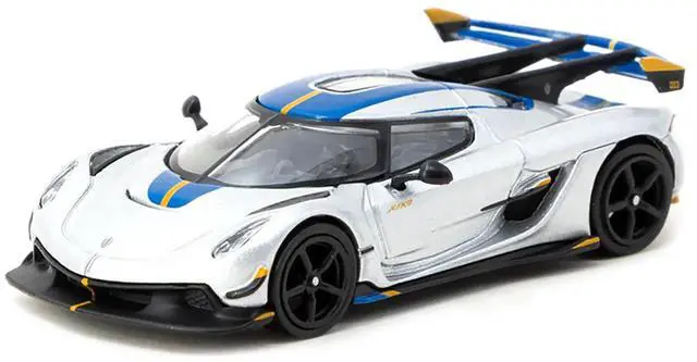 Alt view image 2 of 6 - Koenigsegg Jesko Attack Silver Metallic with Blue Stripes "Global64" Series 1/64 Diecast Model by Tarmac Works