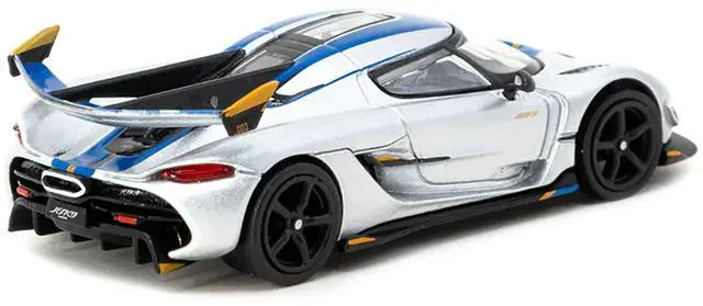 Alt view image 3 of 6 - Koenigsegg Jesko Attack Silver Metallic with Blue Stripes "Global64" Series 1/64 Diecast Model by Tarmac Works