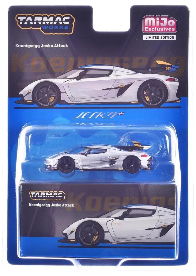 Alt view image 5 of 6 - Koenigsegg Jesko Attack Silver Metallic with Blue Stripes "Global64" Series 1/64 Diecast Model by Tarmac Works