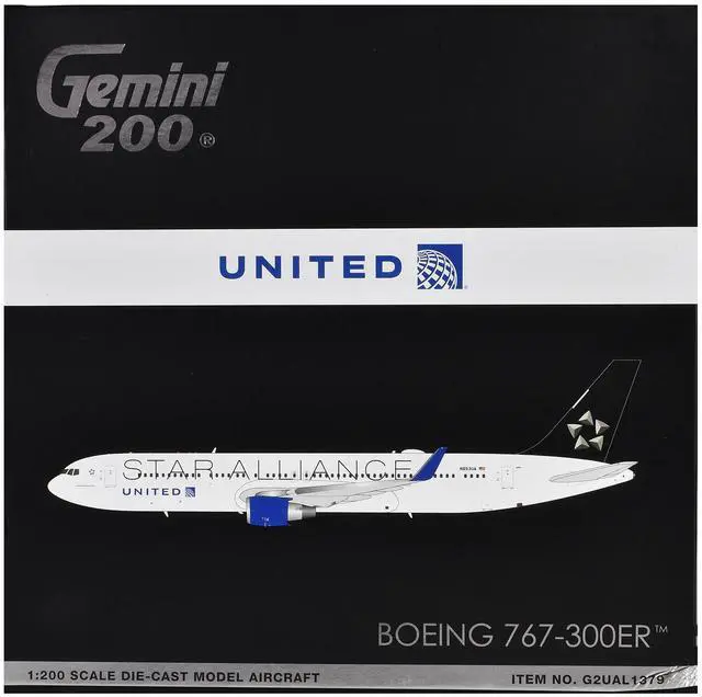 Alt view image 6 of 6 - Boeing 767-300ER Commercial Aircraft "United Airlines - Star Alliance" (N653UA) White w/Black 1/200 Diecast Model by GeminiJets