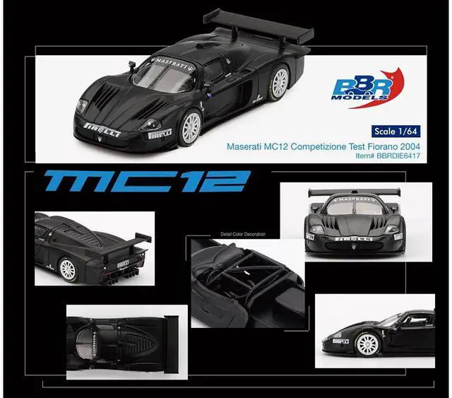 Alt view image 5 of 6 - Maserati MC12 Competizione "Test Fiorano 2004" Matt Black 1/64 Diecast Model Car by BBR