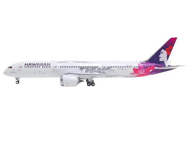 Alt view image 2 of 6 - Boeing 787-9 Commercial Aircraft "Hawaiian Airlines" (N781HA) White with Purple Tail Graphics 1/400 Diecast Model by GeminiJets