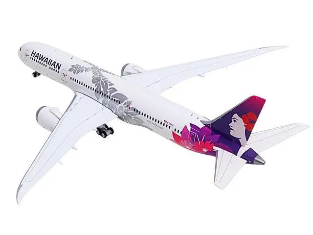 Alt view image 3 of 6 - Boeing 787-9 Commercial Aircraft "Hawaiian Airlines" (N781HA) White with Purple Tail Graphics 1/400 Diecast Model by GeminiJets