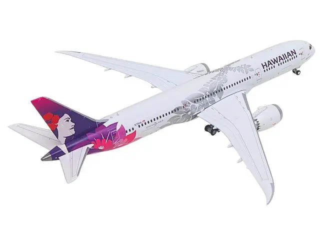 Alt view image 4 of 6 - Boeing 787-9 Commercial Aircraft "Hawaiian Airlines" (N781HA) White with Purple Tail Graphics 1/400 Diecast Model by GeminiJets