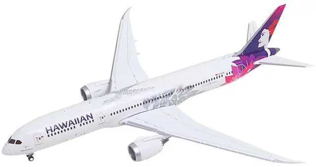 Alt view image 5 of 6 - Boeing 787-9 Commercial Aircraft "Hawaiian Airlines" (N781HA) White with Purple Tail Graphics 1/400 Diecast Model by GeminiJets