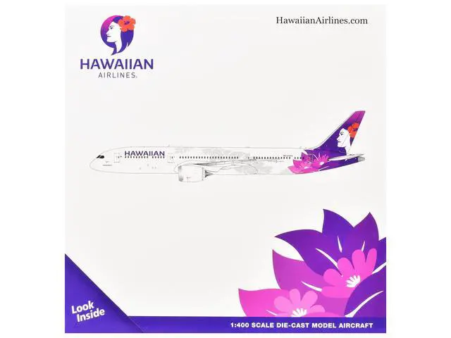 Alt view image 6 of 6 - Boeing 787-9 Commercial Aircraft "Hawaiian Airlines" (N781HA) White with Purple Tail Graphics 1/400 Diecast Model by GeminiJets