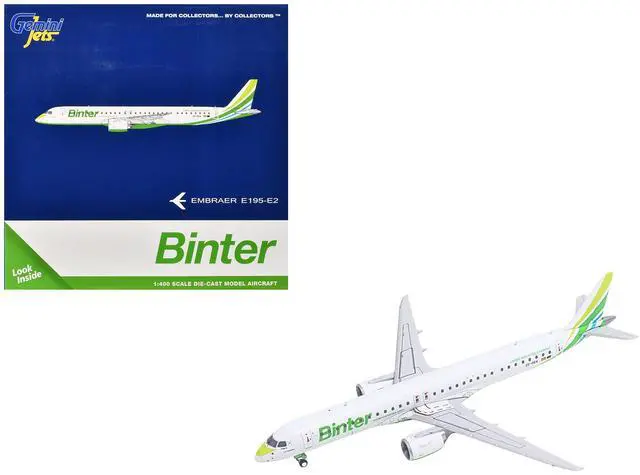 Main image of Embraer E195-E2 Commercial Aircraft "Binter Canarias" (EC-OEA) White with Green Tail Stripes 1/400 Diecast Model by GeminiJets