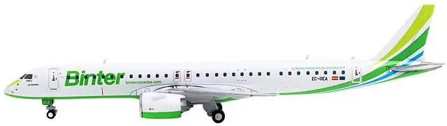 Alt view image 2 of 6 - Embraer E195-E2 Commercial Aircraft "Binter Canarias" (EC-OEA) White with Green Tail Stripes 1/400 Diecast Model by GeminiJets
