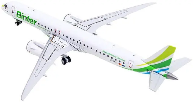 Alt view image 3 of 6 - Embraer E195-E2 Commercial Aircraft "Binter Canarias" (EC-OEA) White with Green Tail Stripes 1/400 Diecast Model by GeminiJets