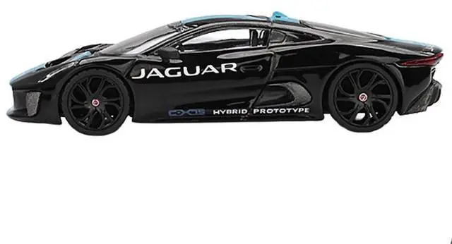 Alt view image 2 of 6 - Jaguar C-X75 Black with Light Blue Stripe Limited Edition 1/64 Diecast Model Car by Mini GT