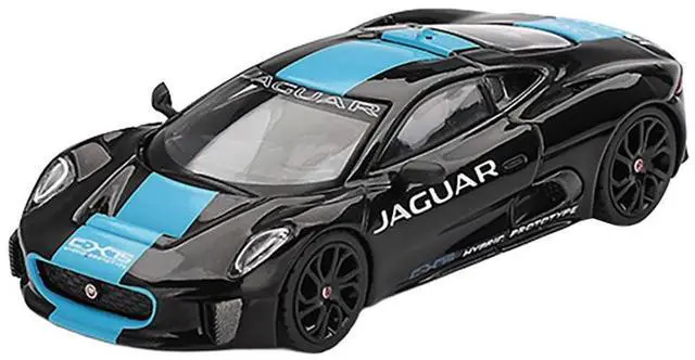 Alt view image 4 of 6 - Jaguar C-X75 Black with Light Blue Stripe Limited Edition 1/64 Diecast Model Car by Mini GT
