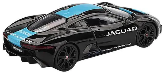 Alt view image 3 of 6 - Jaguar C-X75 Black with Light Blue Stripe Limited Edition 1/64 Diecast Model Car by Mini GT