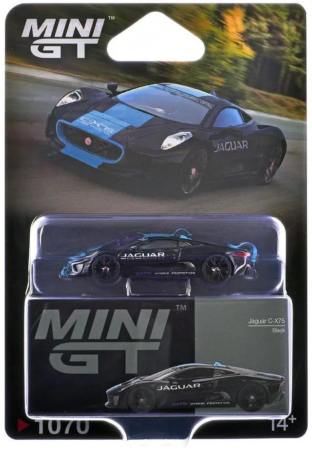 Alt view image 5 of 6 - Jaguar C-X75 Black with Light Blue Stripe Limited Edition 1/64 Diecast Model Car by Mini GT