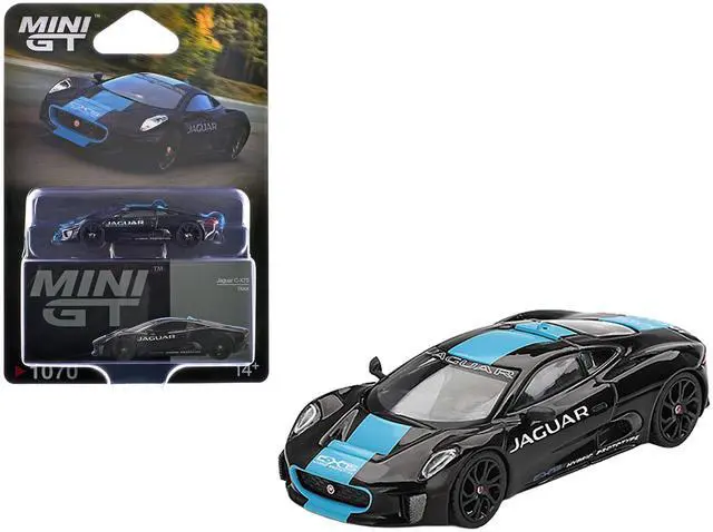 Alt view image 6 of 6 - Jaguar C-X75 Black with Light Blue Stripe Limited Edition 1/64 Diecast Model Car by Mini GT
