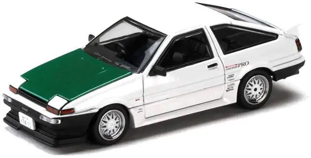 Alt view image 6 of 6 - Toyota Sprinter Trueno (AE86) RHD "Keiichi Tsuchiya" White with Green Carbon Hood 1/64 Diecast Model Car by Hobby Japan