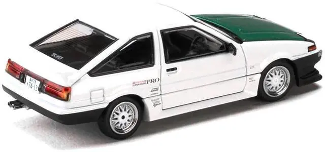 Alt view image 5 of 6 - Toyota Sprinter Trueno (AE86) RHD "Keiichi Tsuchiya" White with Green Carbon Hood 1/64 Diecast Model Car by Hobby Japan