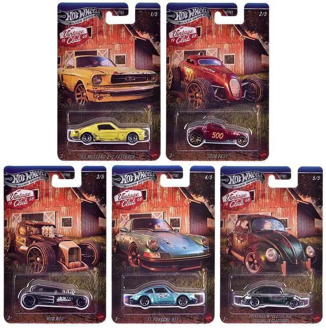 Main image of "Vintage Club" 5 piece Set H "Silver" Series Diecast Model Cars by Hot Wheels
