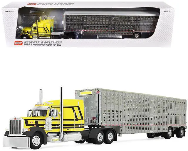 Main image of Peterbilt 379 with 63" Mid-Roof Sleeper and Wilson Silverstar Trailer Yellow with Black 1/64 Diecast Model made by DCP/First Gear