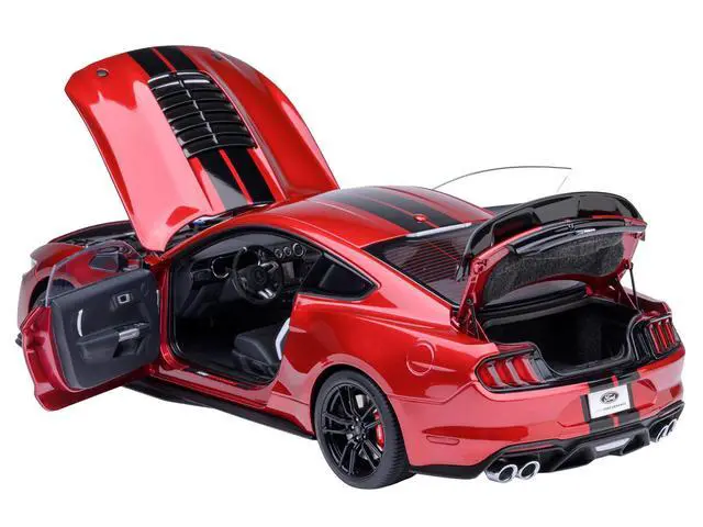 Alt view image 2 of 6 - Ford Mustang Shelby GT500 Rapid Red Metallic with Black Stripes 1/18 Model Car by Autoart