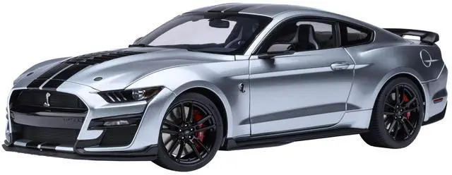Main image of Ford Mustang Shelby GT500 Iconic Silver Metallic with Black Stripes 1/18 Model Car by Autoart