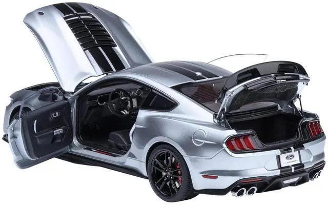 Alt view image 2 of 6 - Ford Mustang Shelby GT500 Iconic Silver Metallic with Black Stripes 1/18 Model Car by Autoart