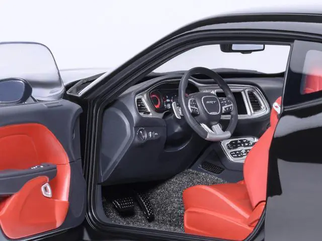 Alt view image 4 of 6 - 2023 Dodge Challenger SRT Super Stock Pitch Black with Red Interior 1/18 Model Car by Autoart
