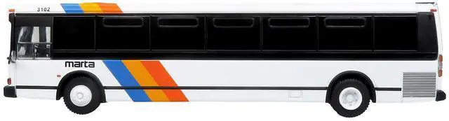 Alt view image 2 of 6 - 1980 Grumman 870 Advanced Design Transit Bus "MARTA Atlanta" White with Stripes 1/87 (HO) Scale Die Cast Model by Iconic Replicas