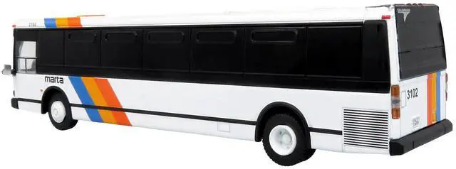 Alt view image 3 of 6 - 1980 Grumman 870 Advanced Design Transit Bus "MARTA Atlanta" White with Stripes 1/87 (HO) Scale Die Cast Model by Iconic Replicas
