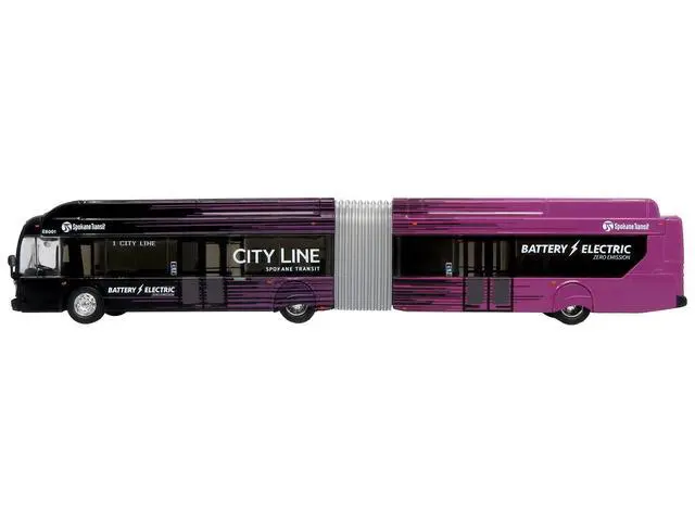 Alt view image 2 of 6 - New Flyer Xcelsior XE60 Articulated Transit Bus "Spokane City" Black and Purple 1/87 (HO) Scale Diecast Model by Iconic Replicas