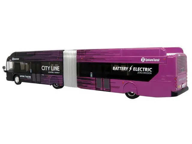 Alt view image 3 of 6 - New Flyer Xcelsior XE60 Articulated Transit Bus "Spokane City" Black and Purple 1/87 (HO) Scale Diecast Model by Iconic Replicas