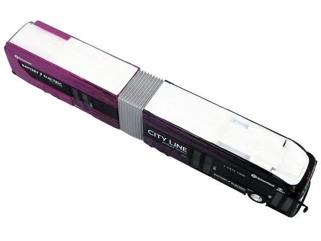 Alt view image 6 of 6 - New Flyer Xcelsior XE60 Articulated Transit Bus "Spokane City" Black and Purple 1/87 (HO) Scale Diecast Model by Iconic Replicas