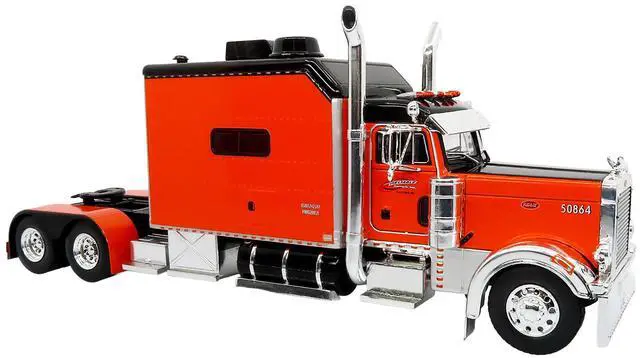 Alt view image 5 of 6 - Peterbilt 379 Tractor with Enclosed Car Carrier Trailer "Reliable Carriers" Orange & Black 1/43 Diecast Model by Iconic Replicas