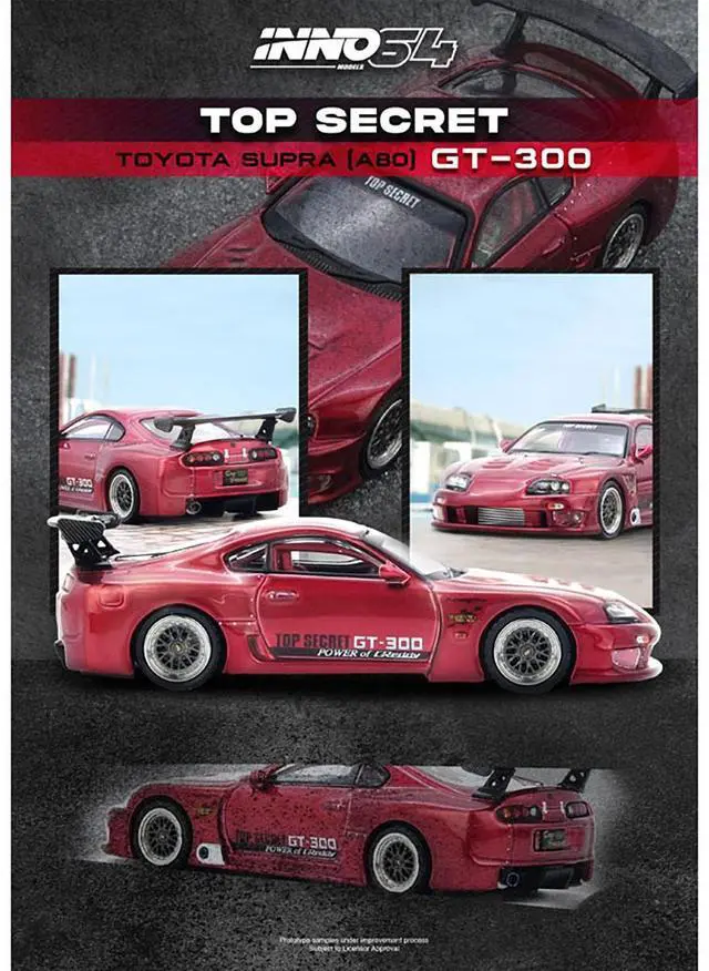 Alt view image 4 of 6 - Toyota Supra (A80) "Top Secret" GT300 RHD (Right Hand Drive) Red Metallic 1/64 Diecast Model Car by Inno Models