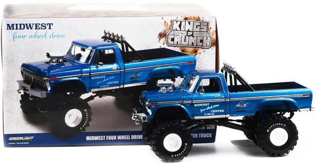 Alt view image 5 of 7 - 1974 Ford F-250 Ranger XLT Monster Truck with 48-Inch Tires Blue Metallic "Midwest Four Wheel Drive Center" "Kings of Crunch" Series 1/18 Diecast Model Car by Greenlight