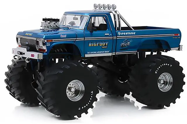 Alt view image 4 of 8 - 1974 Ford F-250 Ranger XLT Monster Truck w/ 66-Inch Tires Blue "Bigfoot #1" 1/18 Diecast Model Car by Greenlight