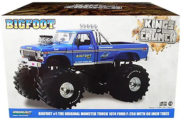 Alt view image 5 of 8 - 1974 Ford F-250 Ranger XLT Monster Truck w/ 66-Inch Tires Blue "Bigfoot #1" 1/18 Diecast Model Car by Greenlight