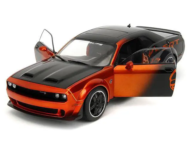 Alt view image 2 of 6 - Dodge Challenger SRT Hellcat Orange Metallic and Black "Pink Slips" Series 1/24 Diecast Model Car by Jada