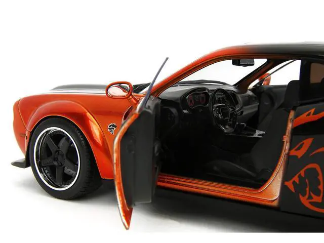 Alt view image 3 of 6 - Dodge Challenger SRT Hellcat Orange Metallic and Black "Pink Slips" Series 1/24 Diecast Model Car by Jada