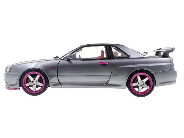 Alt view image 3 of 6 - 1999 Nissan Skyline GT-R (R34) RHD (Right Hand Drive) Silver Metallic with Purple Wheels 1/18 Diecast Model Car by Solido
