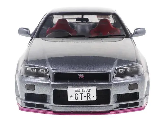 Alt view image 6 of 6 - 1999 Nissan Skyline GT-R (R34) RHD (Right Hand Drive) Silver Metallic with Purple Wheels 1/18 Diecast Model Car by Solido