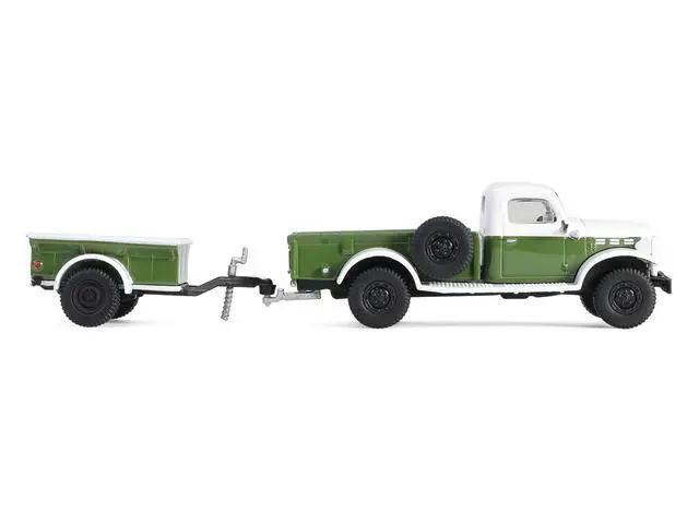 Alt view image 2 of 6 - 1950 Dodge Power Wagon Pickup Truck Green and White with 1/4 Ton Cargo Trailer Green 1/64 Diecast Model Cars by Greenlight