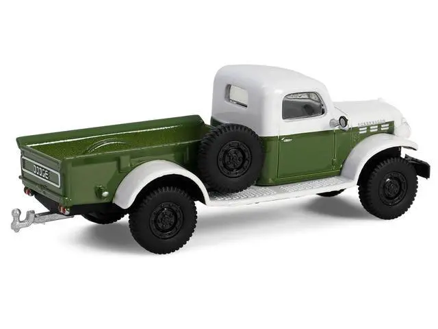 Alt view image 5 of 6 - 1950 Dodge Power Wagon Pickup Truck Green and White with 1/4 Ton Cargo Trailer Green 1/64 Diecast Model Cars by Greenlight